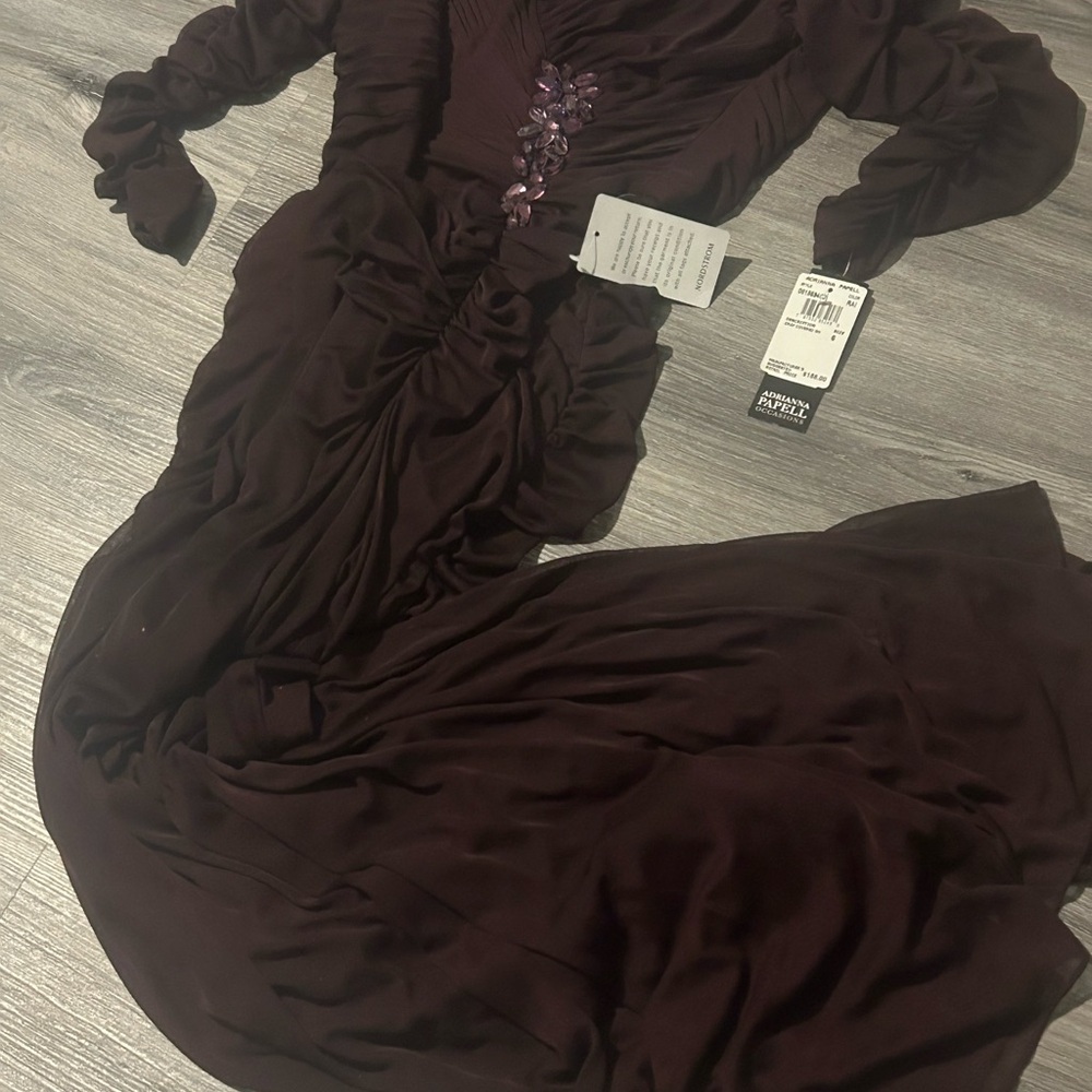 Adrianna Papell Plum Long Sleeve Gown - Picture 3 of 7